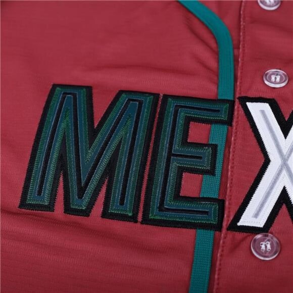 NEW Men's Mexico Red Short Sleeve Baseball Jersey with Mexican Flag Button Down - Picture 7 of 8